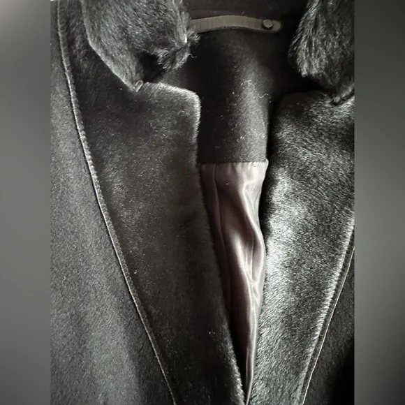 AllSaints Onix Pony Black Wool Coat Tailored Straight Coat Leather Trim Size 2 - Picture 2 of 14
